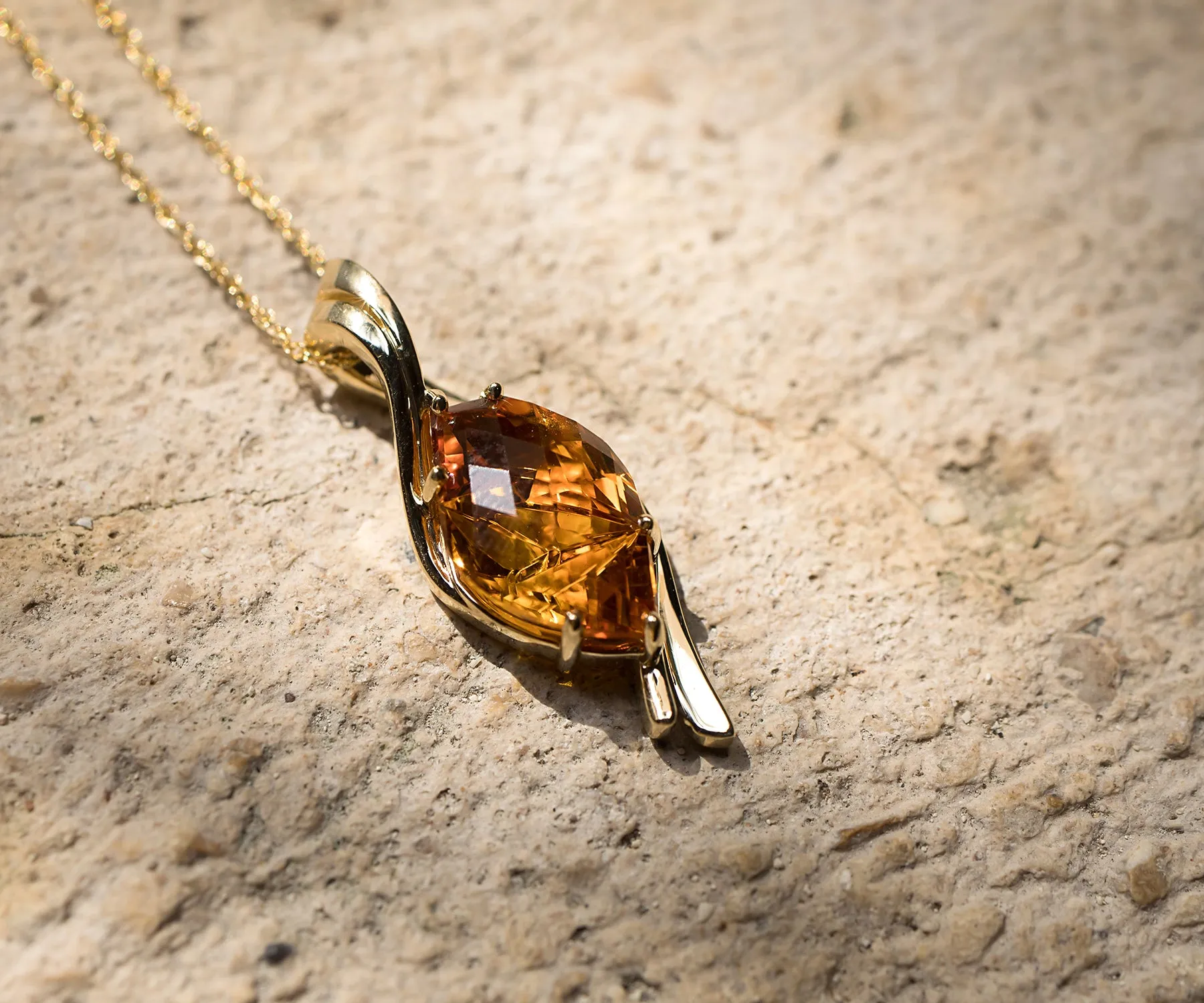Twist Marquise Freeform Citrine Gold Necklace