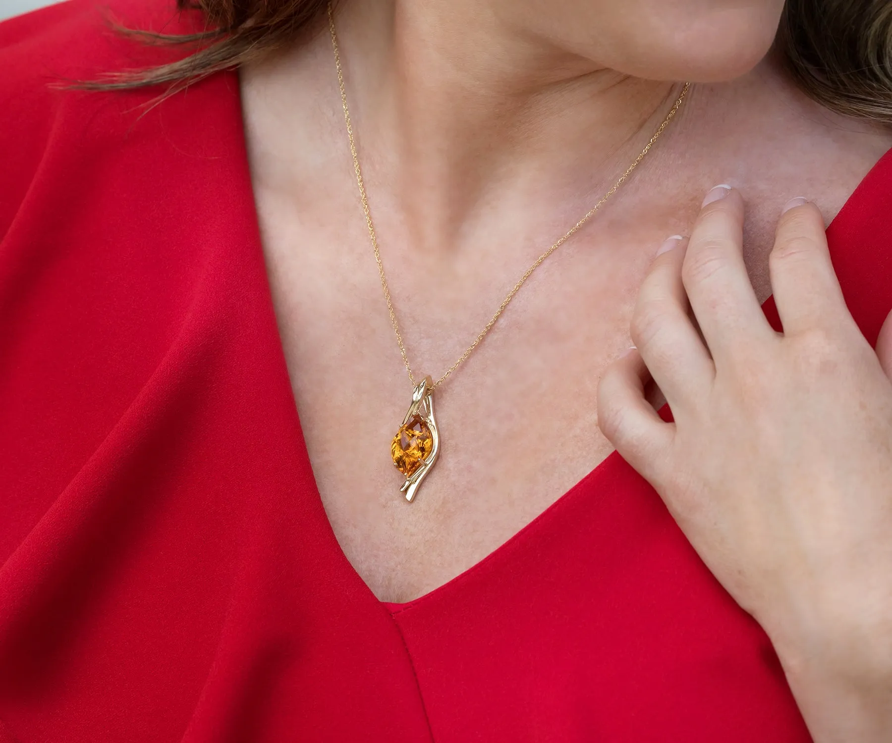 Twist Marquise Freeform Citrine Gold Necklace