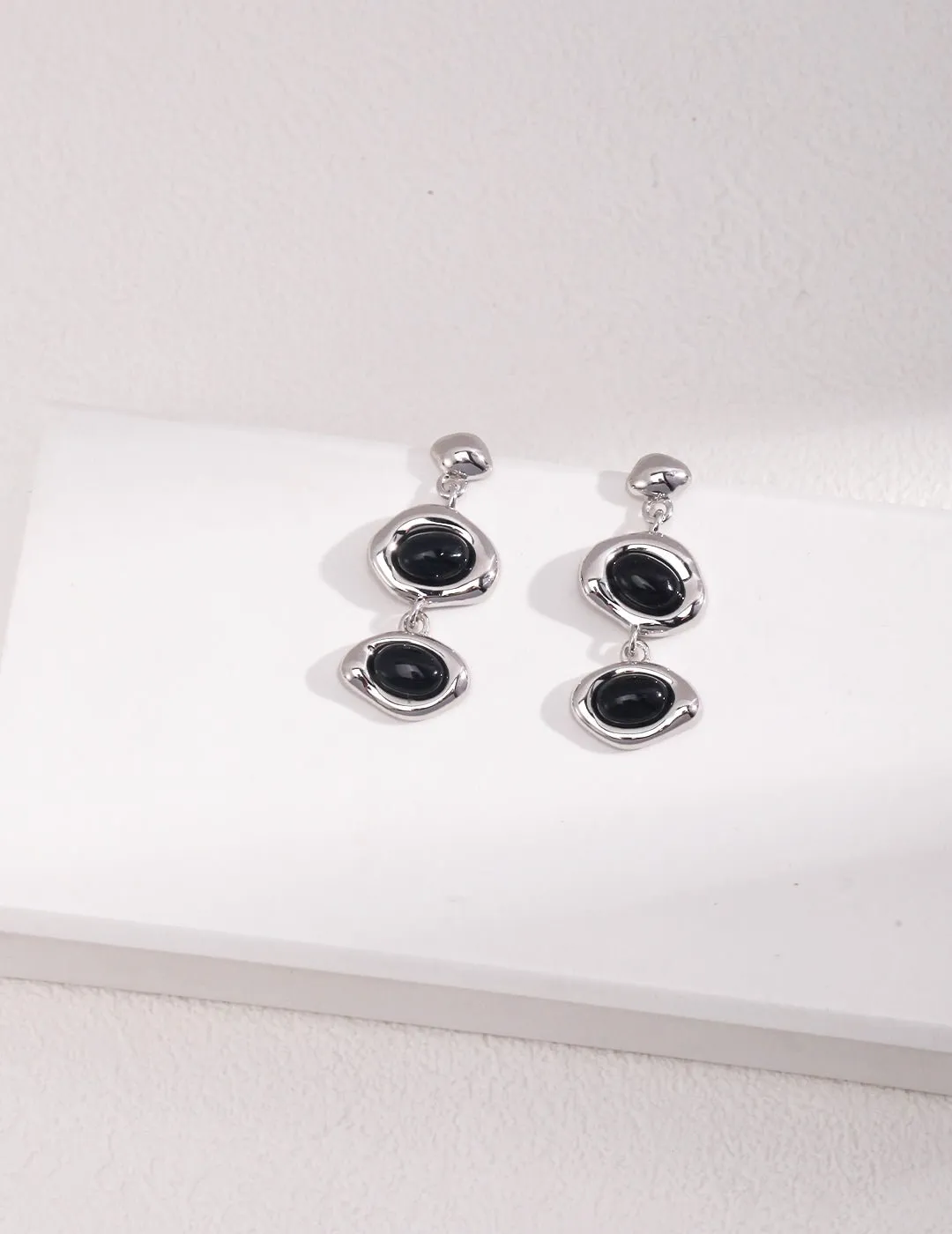 Two Green Malachite and Black Onyx Earrings