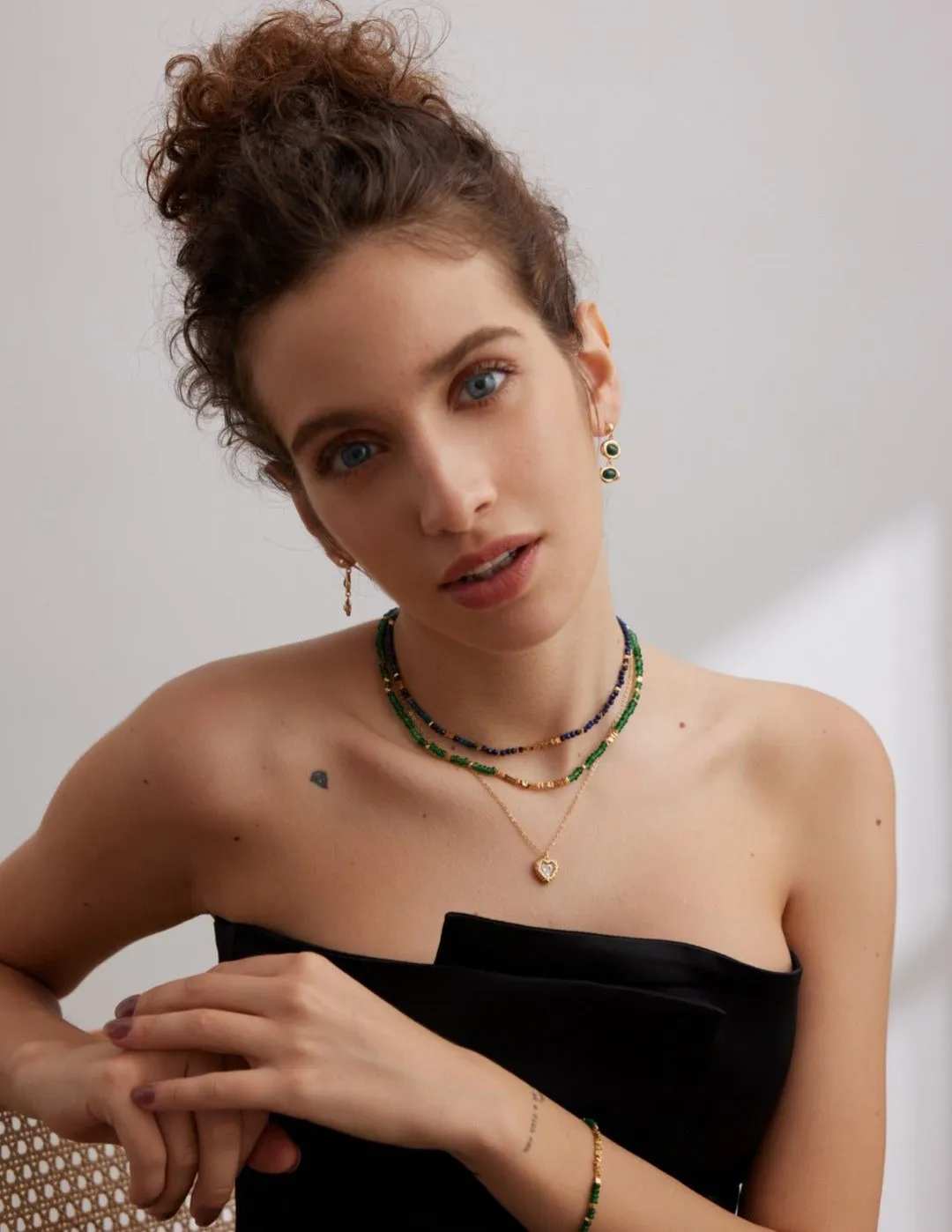 Two Green Malachite and Black Onyx Earrings