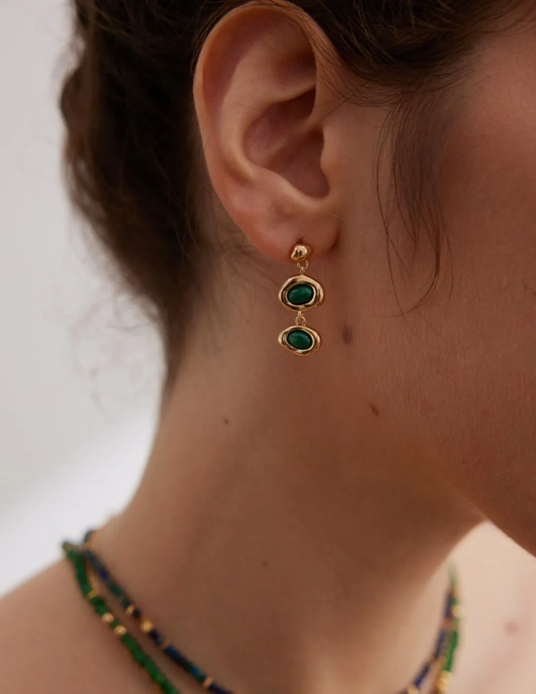 Two Green Malachite and Black Onyx Earrings