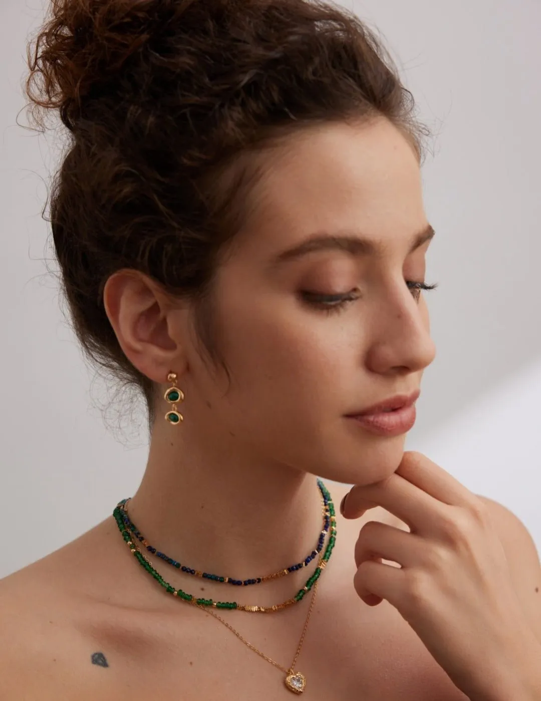 Two Green Malachite and Black Onyx Earrings
