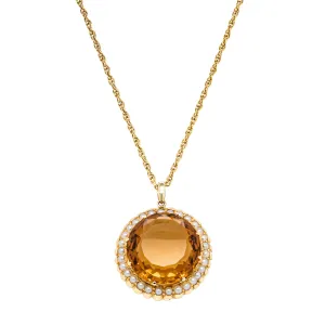 Vintage 18ct Yellow Gold Citrine and Seed Pearls Pendant