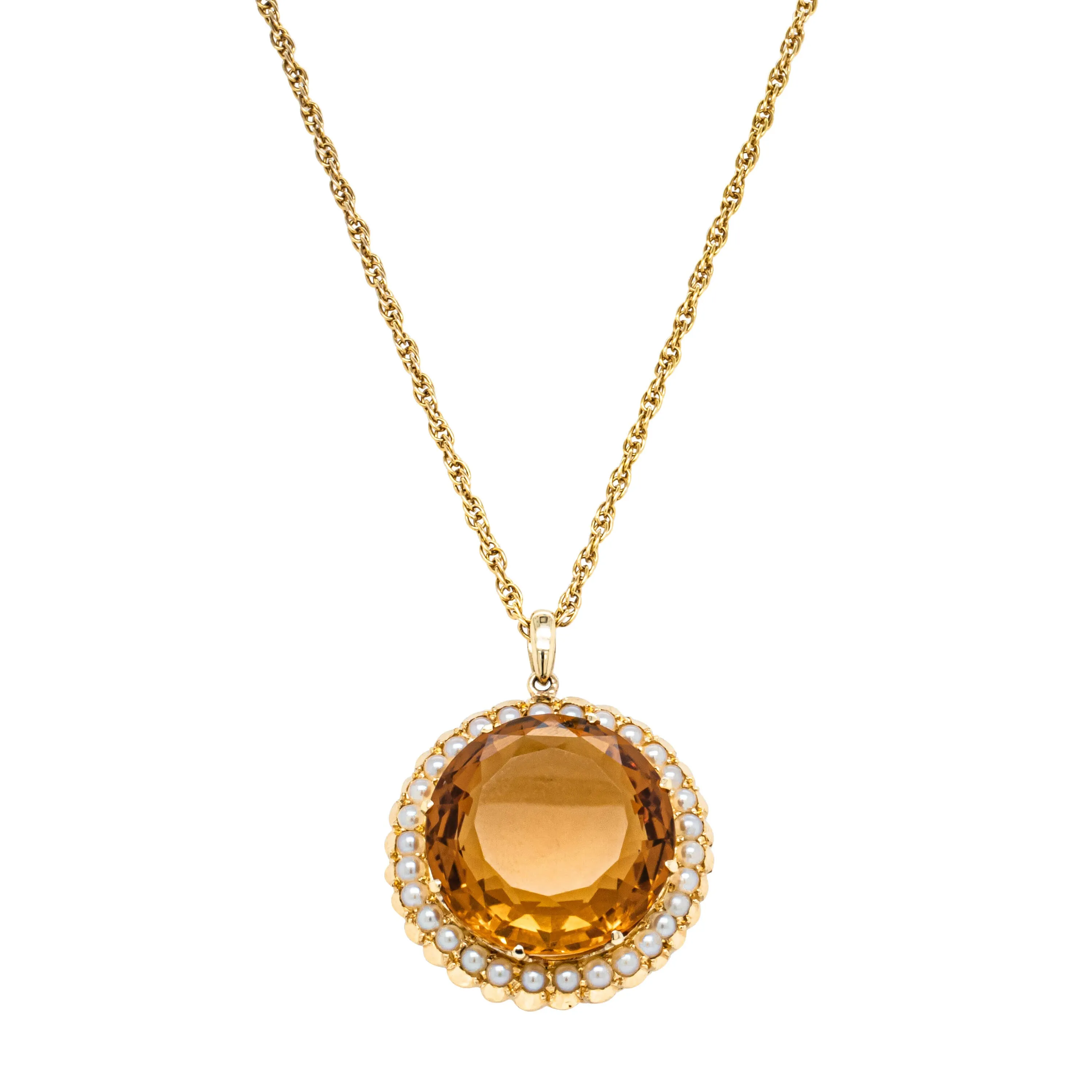 Vintage 18ct Yellow Gold Citrine and Seed Pearls Pendant