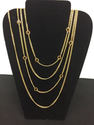 Vintage Designer D'orlan Goldtone Amber Rhinestone Multi Chain Statement Necklace
