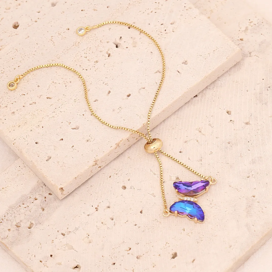 Wholesale Multicolor Zircon Butterfly Copper Bracelet