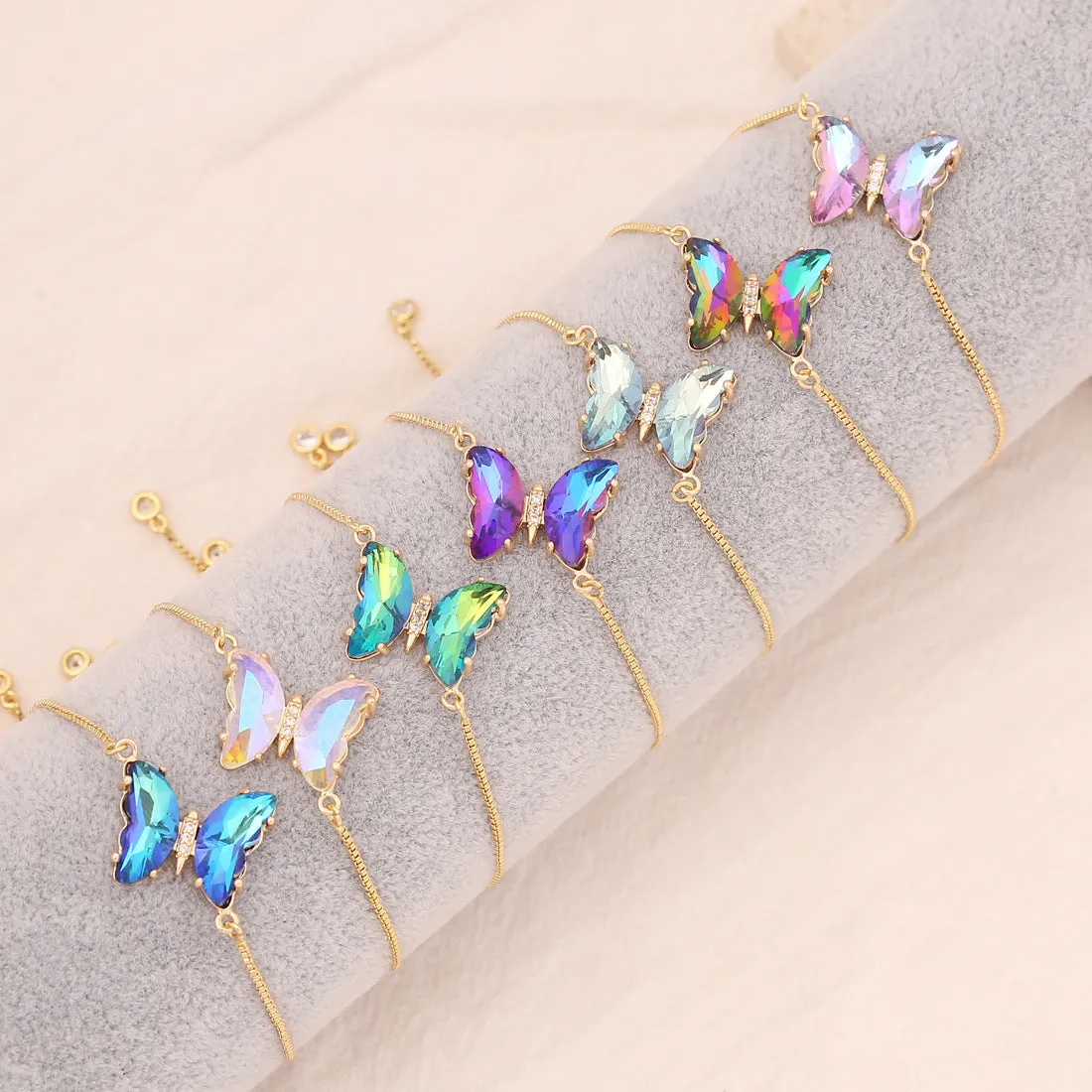 Wholesale Multicolor Zircon Butterfly Copper Bracelet